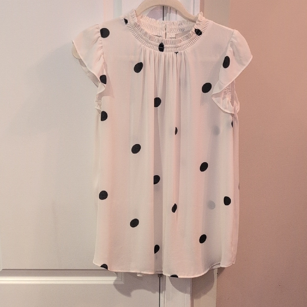 White Blouse with Black Polka Dots